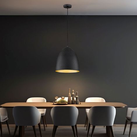 Hängeleuchte Pendellampe Wohnzimmerleuchte Esszimmerlampe Deckenleuchte, Metall schwarz goldfarben, 1x E27, H 140 cm (1/5)