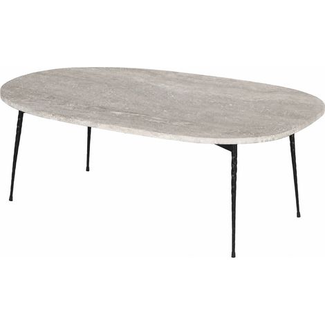 Table basse en travertin gris et métal noir - Gris et noir mat (1/5)