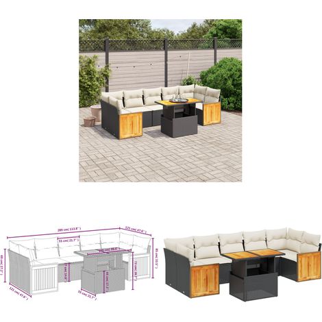 Salon de jardin 8 pcs avec coussins noir résine tressée - Ensemble Salon De Jardin - Mobilier Extérieur - Résine Tressée - Rotin Synthétique - Table Extensible - Home & Living (1/3)