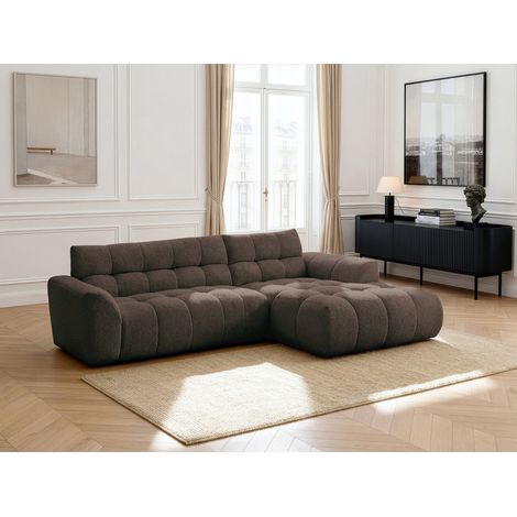BOBOCHIC - Canapé d'angle fixe JAYA tissu chenille Angle droit Marron (1/5)