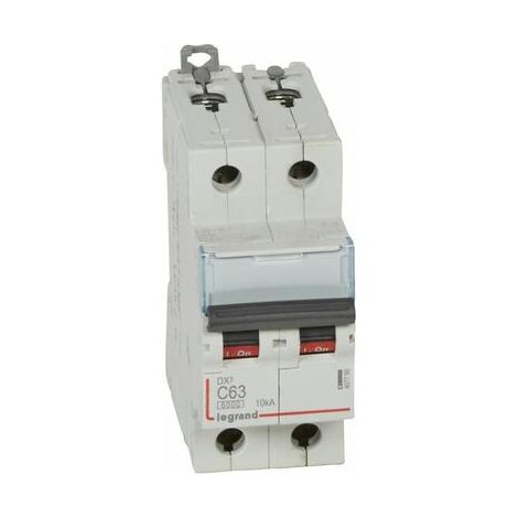 Legrand – Disjoncteur bipolaire 63A – 10kA courbe C – Arrivée haute et départ bas à vis – 2 modules – 230V à 400V