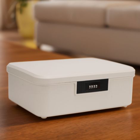 [Boîte de stockage] + Boîte de rangement pour documents avec compartiments et serrure à code, 16 litres, ABS, blanc (1/5)
