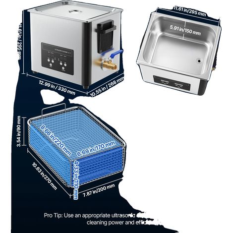 Nettoyeur Ultrasonique, Construction en Acier Inoxydable, Outil de Nettoyage Polyvalent, 10L (1/2)