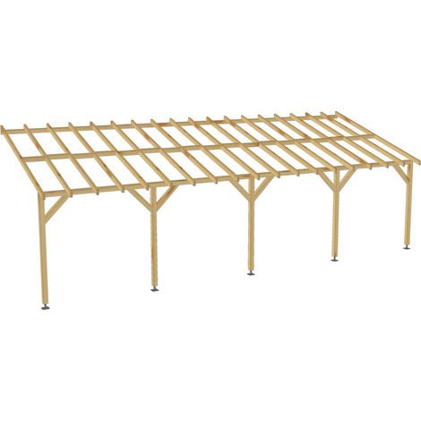 Carport adossé 9x3 – Pente 30% – Bois massif durable – Conception facile à installer – Fabrication française – Jardinatoire (1/5)