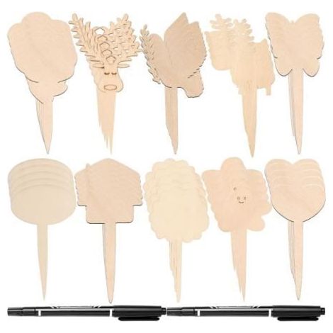 Set mit 50 Holz-Etiketten für Pflanzen - Steckbare Etiketten - Holz-Etiketten zum Beschriften