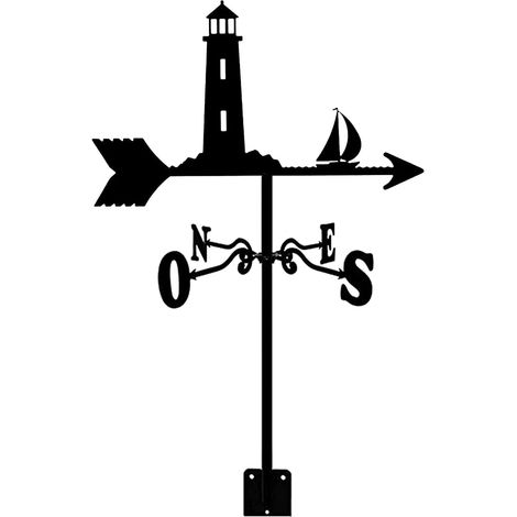 Girouette en métal avec silhouette de phare et de voilier - Girouette décorative maritime pour jardin, toit et extérieur, noire, adaptée à toutes les conditions météorologiques, idéale comme décoratio (1/5)