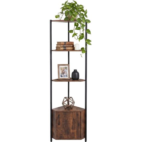Relaxdays Eckregal, 5 Ebenen & Schrank, HBT: 147x44,5x30 cm, Standregal Wohnzimmer & Küche, platzsparend, braun/schwarz (1/5)