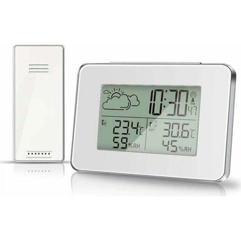 Wireless Weather Station - Indoor/Outdoor Thermometer Hygrometer - With Outdoor Sensor - LCD Screen - Digital Temperature and Humidity Monitor - Backlight - White (1/5)