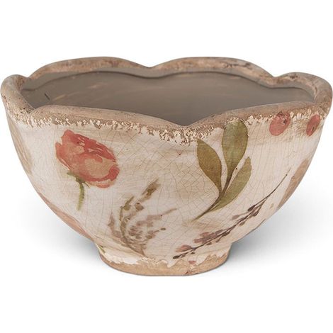 Pot de fleurs ondulé céramique beige rose 9x16x16cm