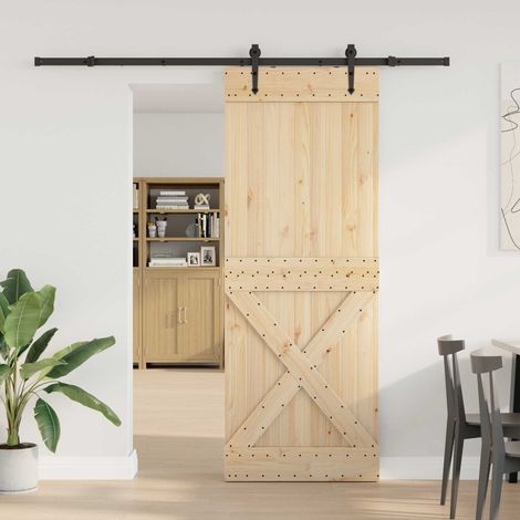 Puerta Corredera  Natural y negro 85 x 210 cm (213,5 cm)