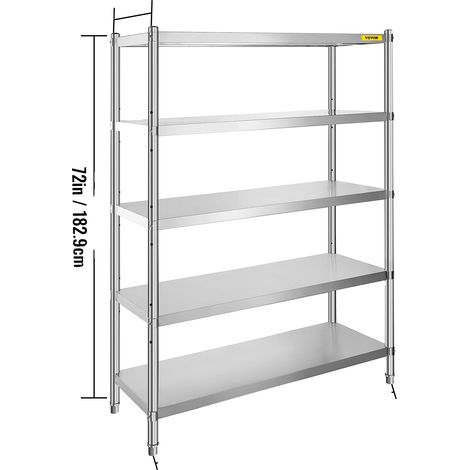 Étagère de rangement, acier inoxydable, niveaux réglables, 5 niveaux 46,7in x 17in (1/2)