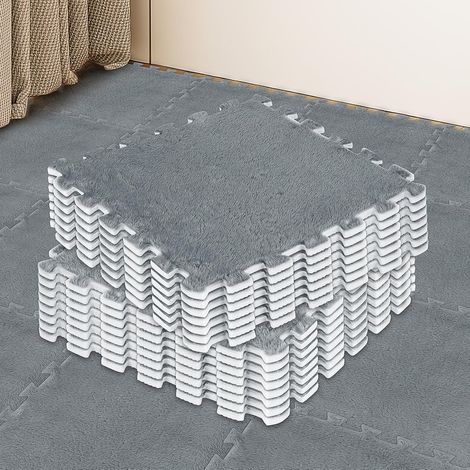 Lot de 15 Dalles de Sol Emboîtables en Mousse EVA, 30 x 30 cm Tapis Puzzle en Peluche Douce et Antidérapante pour Enfants, Salon, Chambre et Aire de Jeux, Dalles de Moquette Modulables (1/5)