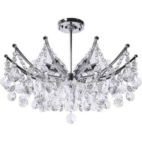 Plafonnier en cristal, lampe en cristal moderne Lustre en cristal à 6 lumières pour salle de séjour, salle à manger (1/5)