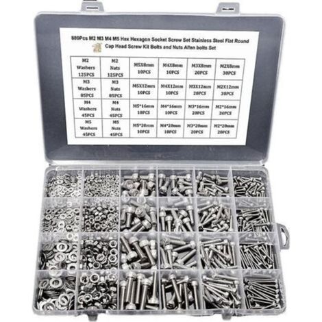 Vis 860pcs m2 m3 m4 m5 hexagone douille jeu de vis en acier inoxydable plat rond tête de tête kit de vis boulons et écrous allen boulons set (1/2)