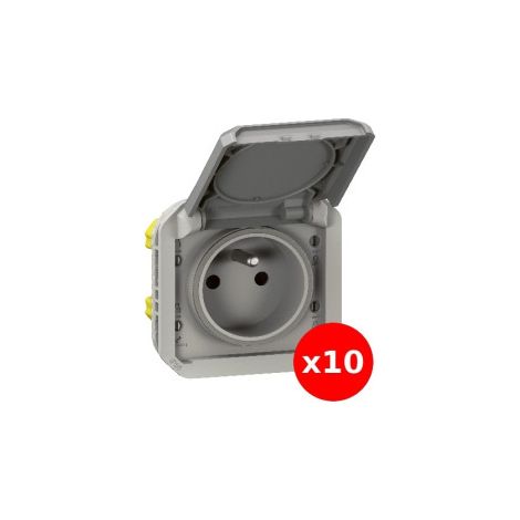 Legrand - Plexo L - LOT de 10 prises de courant 2P+T - 16A - 250V - Composable - Gris - Ref. : 069551Lx10 (1/5)