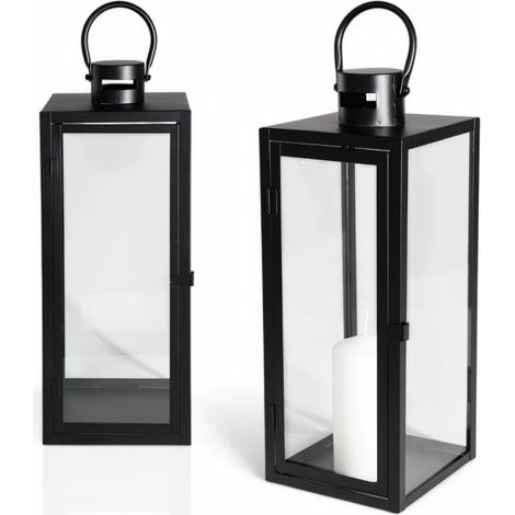 Farol de terraza para salón o balcón, color negro, 63 cm, decorativo, grande.