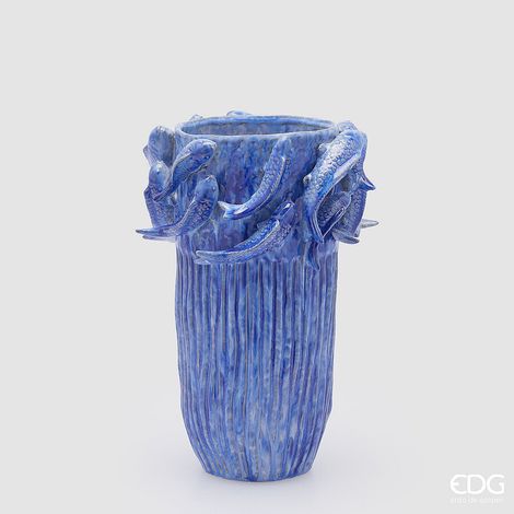 EDG Enzo De Gasperi Vaso Chakra Carpa Koi H 32,5 Cm D 22 Cm Waterproof Blue