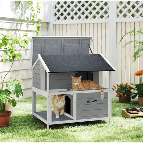 Caseta impermeable para gatos 80 x 93,2 x 95,2 cm, abeto gris FloraGrace (1/5)