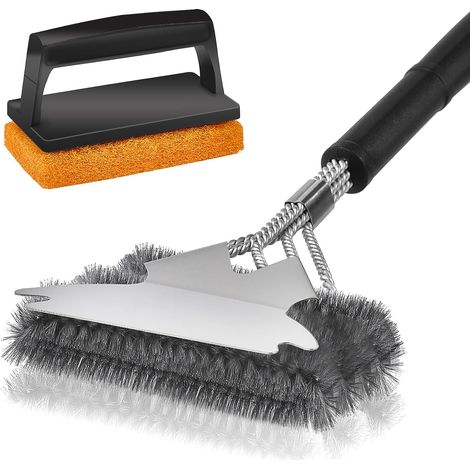 1 Brosse Barbecue, Grattoir 3 En 1, Acier Galvanisé, Poignée 43CM, Pour Gaz Charbon Fumoir (1/5)
