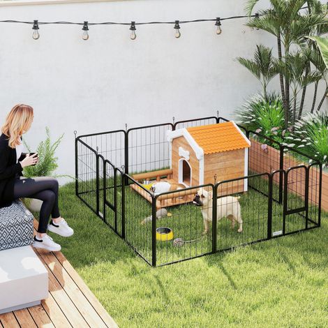 Parc pour chien enclos chien 12 panneaux modulable et pliable acier 2 portes pour chiot intérieur extérieur 60H cm noir (1/5)