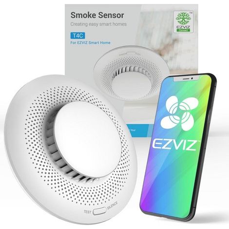 Détecteur de fumée connecté T4C – Détection 360° – Sirène 85dB – Installation auto-collante – Application EZVIZ pour alertes (1/7)