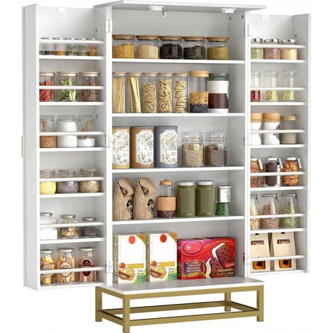 Armoire de cuisine meuble cuisine rangement avec 12 étagères à portes. étagères ajustables. 58 x 29 x 119.5 cm. blanc(Da) (1/5)