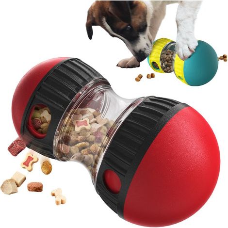 Jouet d'occupation Chien interactif, Jouet Distributeur croquettes Chien, Jeu Balle Occupation Distributeur croquettes, avec Sortie de Nourriture réglable (Rouge) (1/5)
