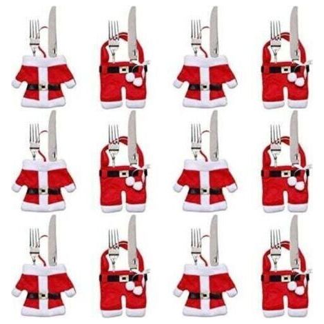 12 Pièces Porte Couvert Noël Décoration de Table Noël Cadeaux de Noël (Costumes du Père Noël)