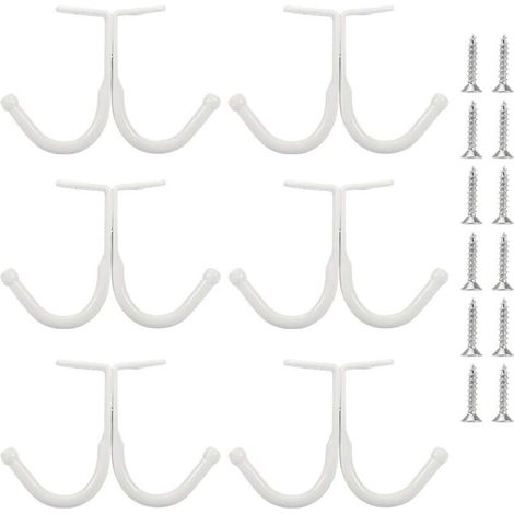 Lot de 6 crochets et branches doubles - Crochets pour manteaux sous étagère, porte-serviettes de salle de bain (blanc)