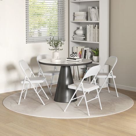 4er-Set klappbare, gepolsterte Stühle mit Rückenlehne und Stahlgestell für Wohnzimmer, Esszimmer und Küche, 45 x 46 x 78 cm, Weiß