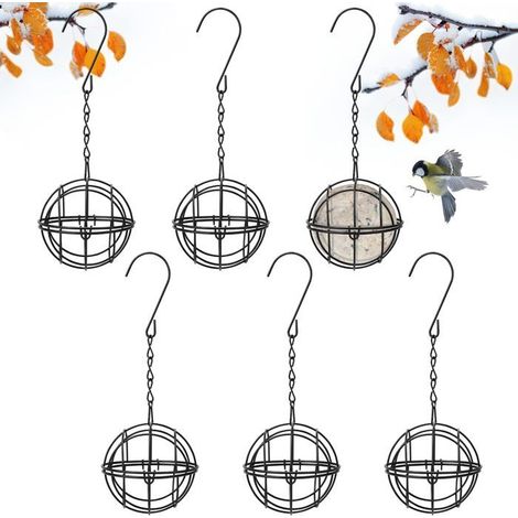 Lot de 6 supports de boules de burin en métal à suspendre Mangeoire pour oiseaux, moineaux, rouges-gorges oiseaux sauvages Diamètre (1/5)