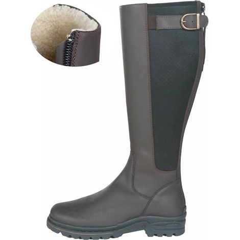 41, Dunkelbraun 2100: Fettlederreitstiefel mit Plüschfutter und elastischem Einsatz für Damen und Herren Modell Glasgow (1/5)