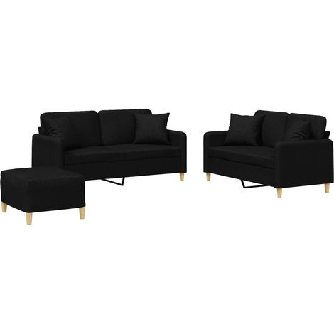vidaXL Set Divani 3 pz con Cuscini Nero in Tessuto (1/5)
