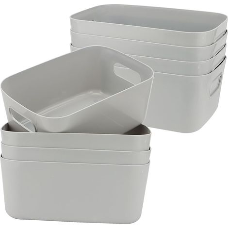 Lot de 8 Boîtes de Rangement en Plastique Gris avec Poignées - 25 x 16,5 x 10 cm - Pour Cuisine, Salle de Bain, Bureau, Placard, Étagère (1/5)