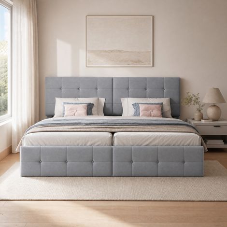 DESMIU Lit Coffre Lit Double avec rangement hydraulique, tête de lit réglable et 180 × 200 cm, sans matelas, gris (1/5)