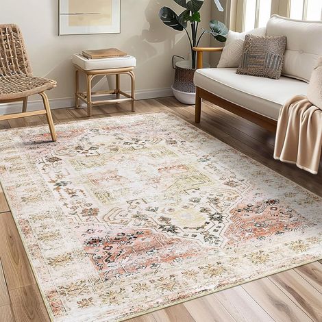 Tapis Vintage pour Salon 160x230 cm, Tapis Lavables avec Dos Antidérapant, Tapis à Poils Courts pour Cuisine, Salle à Manger, Bureau et Chambre