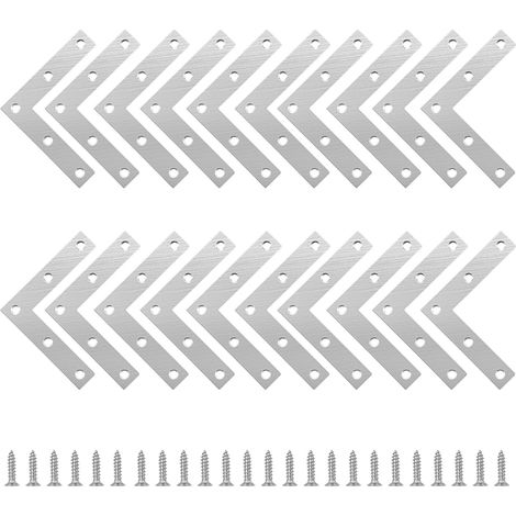 20 Pièces Équerres Plates Angle en L,Équerres D'angle en Acier Inoxydable,Équerre Angle En Forme De L avec 100 Vis pour Bois Meubles Placard Réparation Support,80 80 mm (1/5)