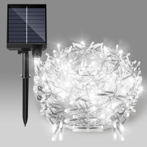 10 m guirlande solaire extérieure, 396 LED blanc froid, étanche IP44, 8 modes, télécommande, décoration festive intérieur/extérieur