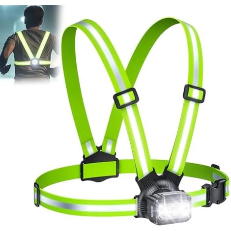 Lumière de course pour coureurs, 500LM lampe pectorale 7 modes, équipement réfléchissant 360° et ajustable à 45°, torche rechargeable IPX4 pour camping et randonnée, autonomie 3,5-20h (1/4)
