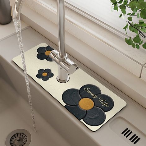 Tapis De Lavabo - Absorbant Anti-Moisissure - Pour Evier Cuisine Salle De Bain Buanderie - Dimensions 40 X 30 Cm - 1 Piece (1/5)