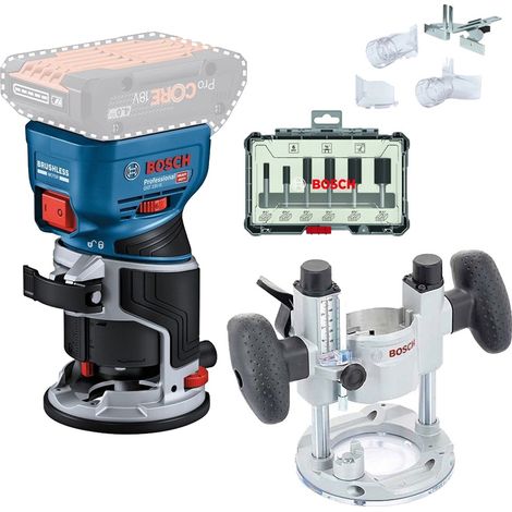 Bosch GKF 18v Brushless Cordless Palm Router Trimmer Plunge Base +6PC Cutter Set (1/5)