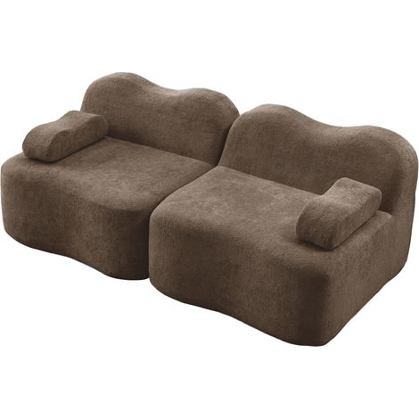 Canapé modulaire sans armature 2 places, forme ondulée, coussins d’assise profonds, coussin d’accoudoir mobile, pour salon et appartement, sans montage requis, marron (1/5)
