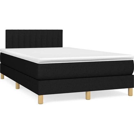 Cama box spring con colchón y luces LED tela negro 120x190 cm