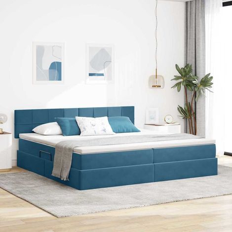 Aufbewahrungsbett mit Matratze Dunkelblau 200 x 200 cm Samt (1/5)