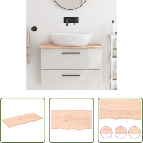 Bois de chêne massif - Comptoir de salle de bain 80x40x2 cm bois massif non traité (1/5)