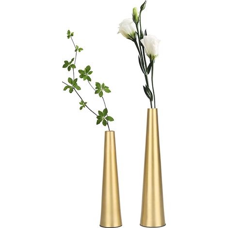 Lot de 2 Petits vases Coniques en métal doré de 26,6 cm pour décoration de Table de Mariage, décoration d'intérieur (doré) (1/5)