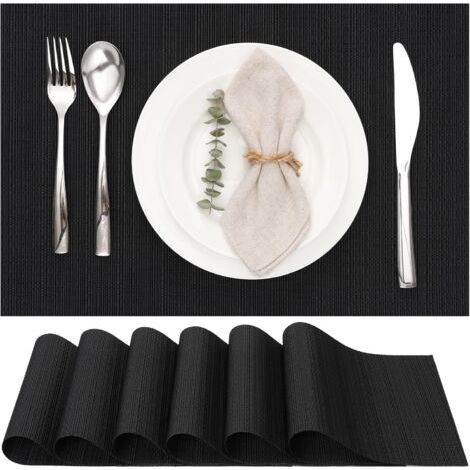 Lot de 6 Sets de Table, Tissé Lavable Napperons pour Cuisine ou pour Table à Manger Résiste à la Chaleur Antidérapant Fait en Vinyle (30x45cm) (Noir) (1/5)