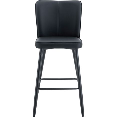 Lote de 2 Taburetes de Bar con Respaldo Ergonómico y Reposapiés, Patas Ajustables, Metal y PU, Negro (1/5)