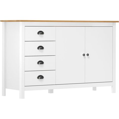 Credenza cassettiera cassettiera mobile contenitore organizer cucina soggiorno salotto Hill 130 x 40 x 80 cm legno massello di pino bianco 020035667