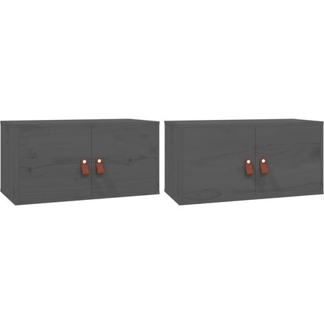 Lot de 2 Armoires murales Salon,Meuble bas de Rangement,Meuble TV Gris 60x30x30 cm Bois de pin massif -58460 (1/5)